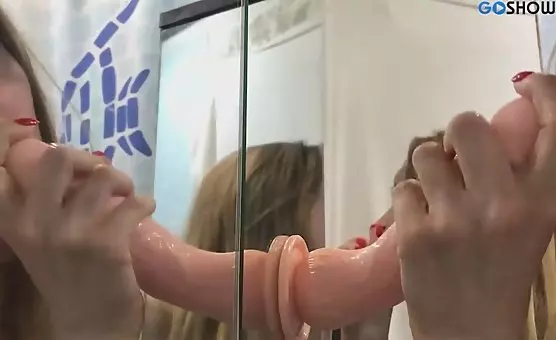 Shower Sex with Giant Dildo Oral Delight